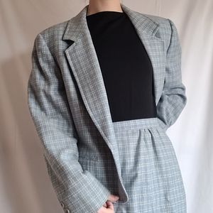 Vintage Pendleton 100% Virgin Wool Petite Blue Plaid Blazer & Skirt Set